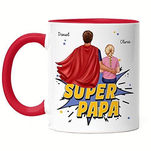 Kiddle-Design Super Papa Personalisierte Tasse Rot zum Vatertag Geschenk für Papa Vater Geburtstag Vatertagsgeschenk mit Sohn Tochter Kind von Kiddle-Design
