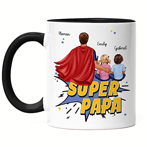 Kiddle-Design Super Papa Personalisierte Tasse Schwarz zum Vatertag Geschenk für Papa Vater Geburtstag Vatertagsgeschenk mit Baby Kind von Kiddle-Design