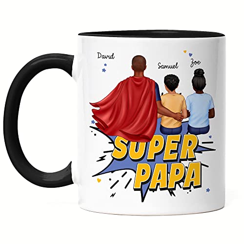 Kiddle-Design Super Papa Personalisierte Tasse Schwarz zum Vatertag Geschenk für Papa Vater Geburtstag Vatertagsgeschenk mit Tochter Sohn Kindern von Kiddle-Design