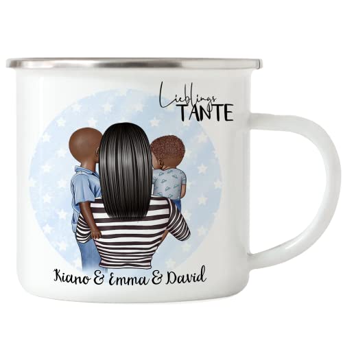 Kiddle-Design Tante Kind Emaille Tasse Personalisiert Name und Frisur Tante Kinder Neffen Baby Geschenk Kaffeetasse Tante Patentante von Kiddle-Design