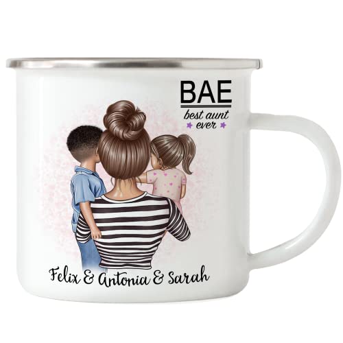 Kiddle-Design Tante Kind Emaille Tasse Personalisiert Name und Frisur Tante Neffe Nichte Baby Geschenk Kaffeetasse Tante Patentante von Kiddle-Design