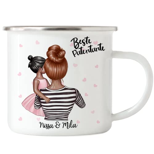 Kiddle-Design Tante Kind Emaille Tasse Personalisiert Name und Frisur Tante Nichte Geschenk Kaffeetasse Tante Patentante von Kiddle-Design