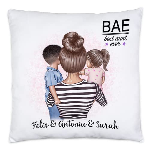Kiddle-Design Tante Kind Kissen inkl. Füllung 40x40cm Personalisiert Name und Frisur Tante Neffe Nichte Baby Geschenk Tante Patentante von Kiddle-Design