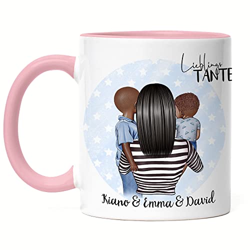 Kiddle-Design Tante Kind Tasse Rosa Personalisiert Name und Frisur Tante Kinder Neffen Baby Geschenk Kaffeetasse für Tante Patentante von Kiddle-Design