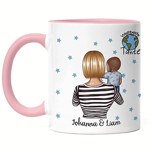 Kiddle-Design Tante Kind Tasse Rosa Personalisiert Name und Frisur Tante Neffe Baby Geschenk Kaffeetasse für Tante Patentante von Kiddle-Design