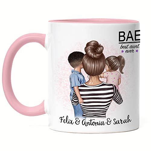 Kiddle-Design Tante Kind Tasse Rosa Personalisiert Name und Frisur Tante Neffe Nichte Baby Geschenk Kaffeetasse für Tante Patentante von Kiddle-Design