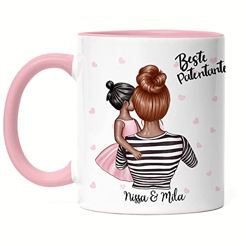 Kiddle-Design Tante Kind Tasse Rosa Personalisiert Name und Frisur Tante Nichte Geschenk Kaffeetasse für Tante Patentante von Kiddle-Design