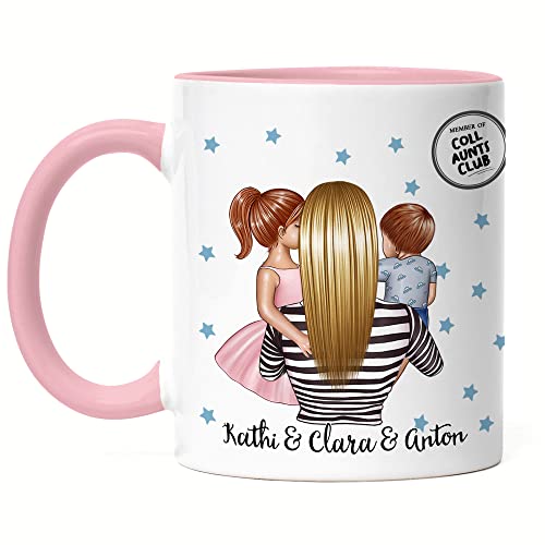 Kiddle-Design Tante Kind Tasse Rosa Personalisiert Name und Frisur Tante Nichte Neffe Baby Geschenk Kaffeetasse für Tante Patentante von Kiddle-Design