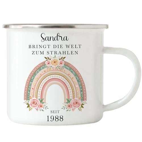 Kiddle-Design Tasse Personalisiert 37. Geburtstag - Bringt die Welt zum strahlen seit 1988-37ter Geburtstag schönes Geschenk Frau Regenbogen Spruch - Emaille Tasse Kiddle-Design Tasse Personalisiert 37. Geburtstag - Bringt die Welt zum strahlen seit 1988-37ter Geburtstag schönes Geschenk Frau Regenbogen Spruch - Emaille Tasse von Kiddle-Design