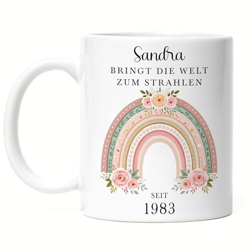 Kiddle-Design Tasse Personalisiert 42. Geburtstag - Bringt die Welt zum strahlen seit 1983-42ter Geburtstag schönes Geschenk Frau Regenbogen Spruch - Tasse Weiß Kiddle-Design Tasse Personalisiert 42. Geburtstag - Bringt die Welt zum strahlen seit 1983-42ter Geburtstag schönes Geschenk Frau Regenbogen Spruch - Tasse Weiß von Kiddle-Design