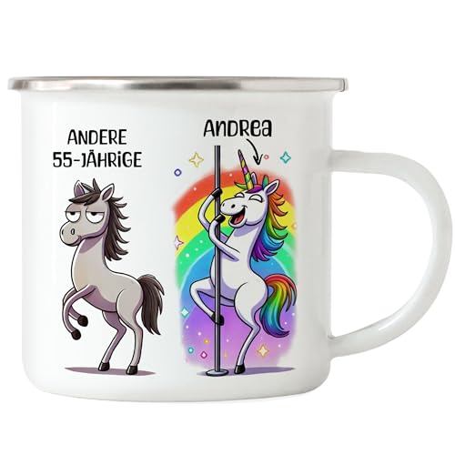 Kiddle-Design Tasse Personalisiert 55. Geburtstag - Andere 55 Jährige Du - 55. Geburtstag lustig witziges Geschenk Frau Frauen Einhorn - Emaille-Tasse von Kiddle-Design