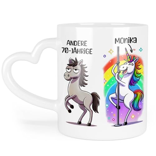 Kiddle-Design Tasse Personalisiert 70. Geburtstag - Andere 70 Jährige Du - 70. Geburtstag lustig witziges Geschenk Frau Frauen Einhorn - Herz-Tasse von Kiddle-Design