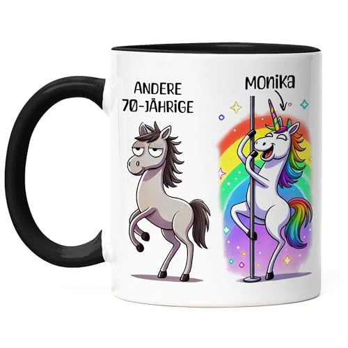 Kiddle-Design Tasse Personalisiert 70. Geburtstag - Andere 70 Jährige Du - 70. Geburtstag lustig witziges Geschenk Frau Frauen Einhorn - Tasse Schwarz von Kiddle-Design