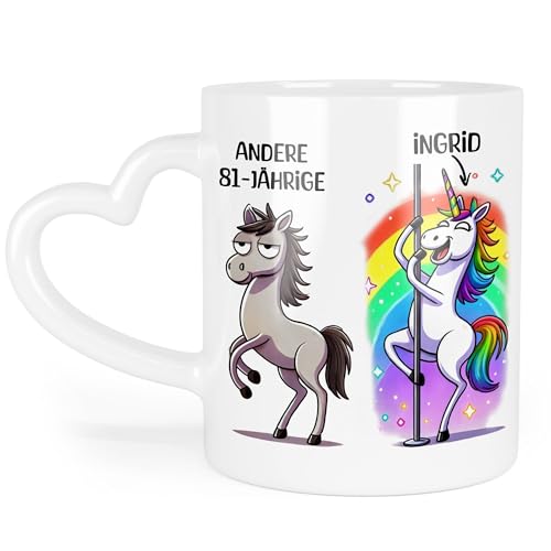 Kiddle-Design Tasse Personalisiert 81. Geburtstag - Andere 81 Jährige Du - 81. Geburtstag lustig witziges Geschenk Frau Frauen Einhorn - Herz-Tasse von Kiddle-Design