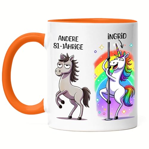Kiddle-Design Tasse Personalisiert 81. Geburtstag - Andere 81 Jährige Du - 81. Geburtstag lustig witziges Geschenk Frau Frauen Einhorn - Tasse Orange von Kiddle-Design