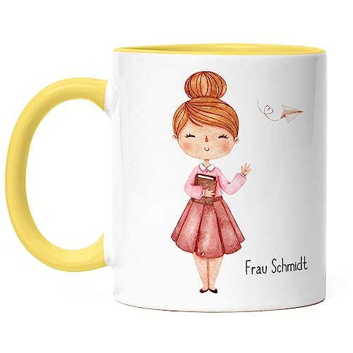 Kiddle-Design Tasse für Lehrerin Personalisiert mit Name Gelb | Abschluss Studium Lehrer | Dankeschön Geschenk für Beste Lehrerin | Lehrergeschenke von Kiddle-Design
