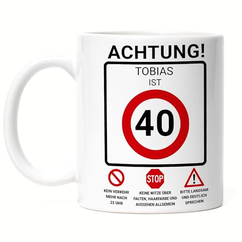 Kiddle-Design Tasse zum 40. Geburtstag Personalisiert, Verkehrsschild Geschwindigkeit 40, 40ter Geburtstag Lustiges Geschenk Mann Frau, Tasse Weiß Kiddle-Design Tasse zum 40. Geburtstag Personalisiert, Verkehrsschild Geschwindigkeit 40, 40ter Geburtstag Lustiges Geschenk Mann Frau, Tasse Weiß von Kiddle-Design