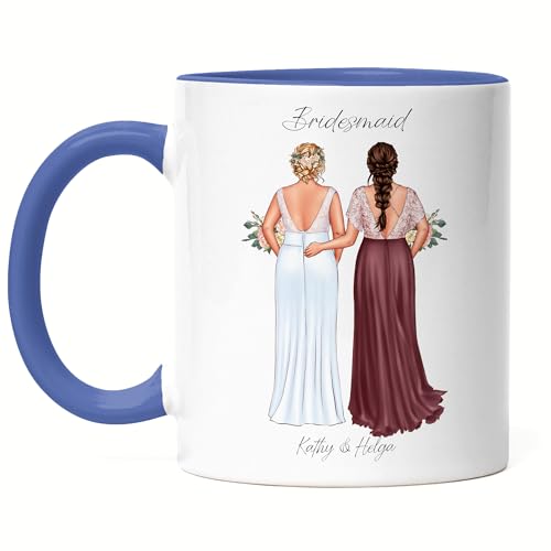 Kiddle-Design Trauzeugin Tasse Blau Personalisiert mit Name der Braut & Brautjungfer | Frage & Danke-Geschenk für Freundinnen Dankeschön Brautparty & Brautjungfern von Kiddle-Design