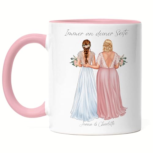 Kiddle-Design Trauzeugin Tasse Rosa Personalisiert mit Name der Braut & Brautjungfer | Frage & Danke-Geschenk für Freundinnen Dankeschön Brautjungfern & Brautparty von Kiddle-Design