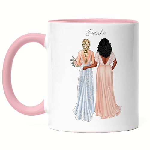 Kiddle-Design Trauzeugin Tasse Rosa Personalisiert mit Name der Braut & Brautjungfer | Frage & Danke-Geschenk für Freundinnen Dankeschön Brautparty & Brautjungfern JGA von Kiddle-Design