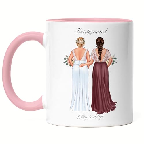 Kiddle-Design Trauzeugin Tasse Rosa Personalisiert mit Name der Braut & Brautjungfer | Frage & Danke-Geschenk für Freundinnen Dankeschön Brautparty & Brautjungfern von Kiddle-Design