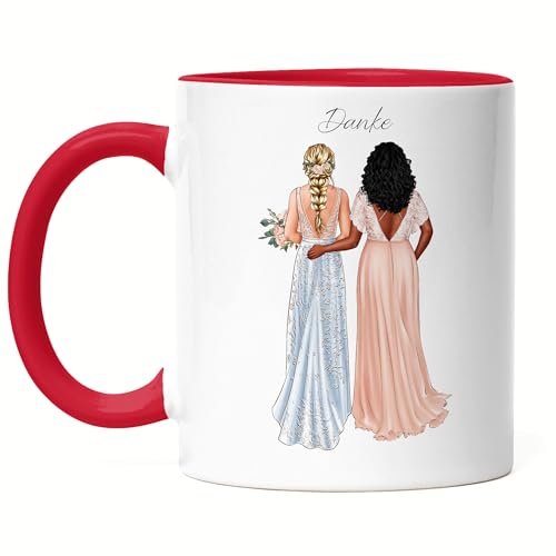Kiddle-Design Trauzeugin Tasse Rot Personalisiert mit Name der Braut & Brautjungfer | Frage & Danke-Geschenk für Freundinnen Dankeschön Brautparty & Brautjungfern JGA von Kiddle-Design