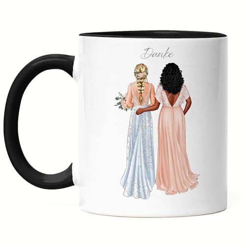 Kiddle-Design Trauzeugin Tasse Schwarz Personalisiert Name der Braut & Brautjungfer | Frage & Danke-Geschenk für Freundinnen Dankeschön Brautparty & Brautjungfern JGA von Kiddle-Design