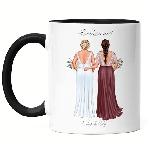 Kiddle-Design Trauzeugin Tasse Schwarz Personalisiert mit Name der Braut & Brautjungfer | Frage & Danke-Geschenk für Freundinnen Dankeschön Brautparty & Brautjungfern von Kiddle-Design