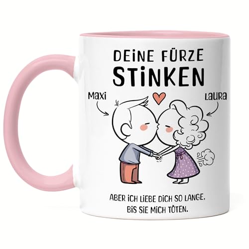 Kiddle-Design Valentinstag Tasse Rosa Personalisiert Geschenk Valentinstag für Ihn | Witziges Geschenk Jahrestag Paar Pärchen Sie & Ihn Furzen von Kiddle-Design