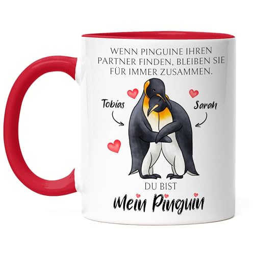 Kiddle-Design Valentinstag Tasse Rot Personalisiert Geschenk Valentinstag | Wenn Pinguine ihren Partner finden | Geschenk Jahrestag Paar Pärchen von Kiddle-Design