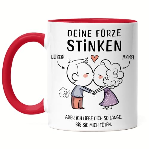 Kiddle-Design Valentinstag Tasse Rot Personalisiert Geschenk Valentinstag für Ihn | Witziges Geschenk Jahrestag Paar Pärchen Sie & Ihn Furzen von Kiddle-Design