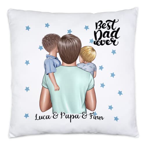 Kiddle-Design Vater Kind Kissen inkl. Füllung Personalisiert Name Papa Kinder Söhne Baby Geschenk für Väter Vatertag Vatertagsgeschenk von Kiddle-Design