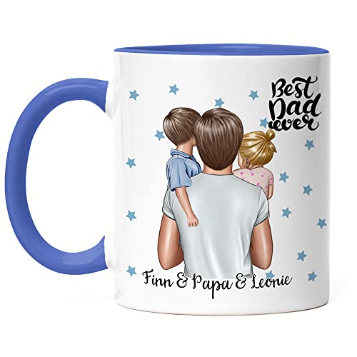 Kiddle-Design Vater Kind Tasse Blau Personalisiert Name Papa Kinder Söhne Baby Geschenk für Väter Vatertag Vatertagsgeschenk von Kiddle-Design