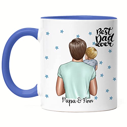 Kiddle-Design Vater Kind Tasse Blau Personalisiert Name Papa Kinder Söhne Baby Geschenk für Väter Vatertag Vatertagsgeschenk von Kiddle-Design