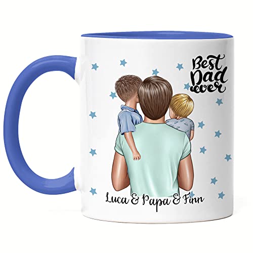 Kiddle-Design Vater Kind Tasse Blau Personalisiert Name Papa Kinder Söhne Baby Geschenk für Väter Vatertag Vatertagsgeschenk von Kiddle-Design