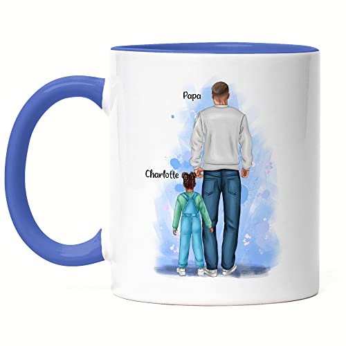 Kiddle-Design Vater Kind Tasse Blau Personalisiert Name Papa Kinder Sohn Tochter Baby Geschenk Kaffeetasse für Väter Vatertag Vatertagsgeschenk von Kiddle-Design