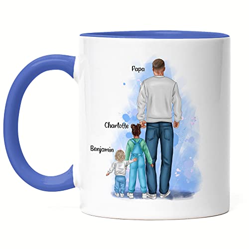 Kiddle-Design Vater Kind Tasse Blau Personalisiert Vatertagsgeschenk Name Papa Kinder Sohn Baby Tochter Geschenk Kaffeetasse für Väter Vatertag von Kiddle-Design