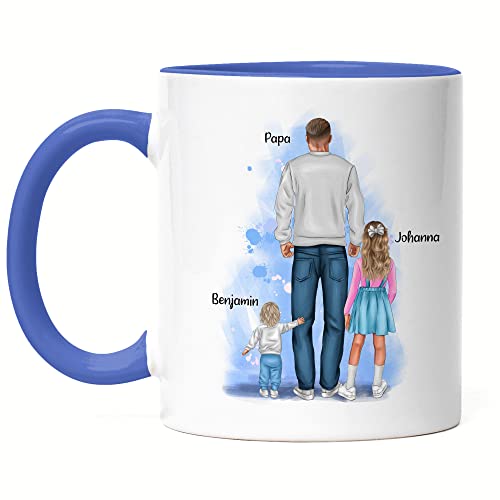 Kiddle-Design Vater Kind Tasse Blau Personalisiert Vatertagsgeschenk Name Papa Kinder Tochter Sohn Baby Kaffeetasse Geschenk Väter Vatertag von Kiddle-Design