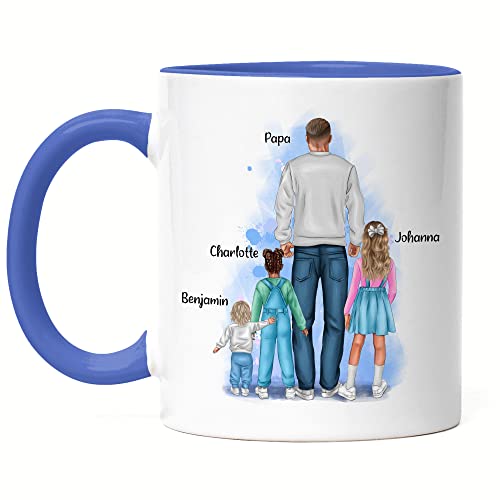 Kiddle-Design Vater Kind Tasse Blau Personalisiert Vatertagsgeschenk Name Papa Kinder Tochter Sohn Baby Kaffeetasse Geschenk für Väter Vatertag von Kiddle-Design