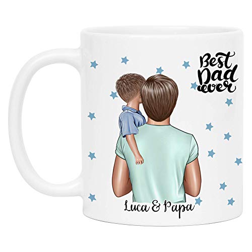 Kiddle-Design Vater Kind Tasse Personalisiert Name und Frisur Papa Kinder Sohn Söhne Baby Geschenk Kaffeetasse für Väter Vatertag Geschenk von Kiddle-Design