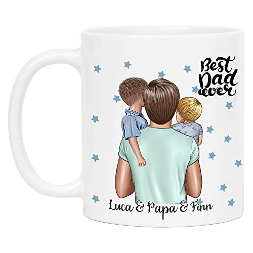 Kiddle-Design Vater Kind Tasse Personalisiert Name und Frisur Papa Kinder Sohn Söhne Baby Geschenk Kaffeetasse für Väter Vatertag Geschenk von Kiddle-Design