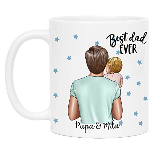 Kiddle-Design Vater Kind Tasse Personalisiert Name und Frisur Papa Kinder Tochter Töchter Baby Geschenk Kaffeetasse für Väter Vatertag Geschenk von Kiddle-Design