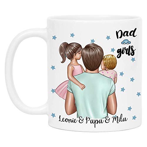 Kiddle-Design Vater Kind Tasse Personalisiert Name und Frisur Papa Kinder Tochter Töchter Baby Geschenk Kaffeetasse für Väter Vatertag Geschenk von Kiddle-Design