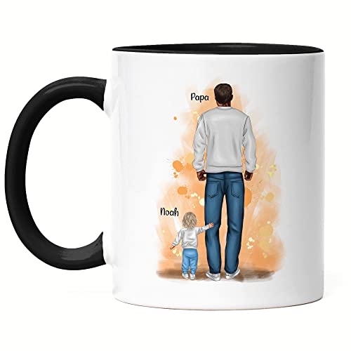 Kiddle-Design Vater Kind Tasse Schwarz Personalisiert Name Papa Kinder Baby Sohn Tochter Geschenk Kaffeetasse Väter Vatertag Vatertagsgeschenk von Kiddle-Design
