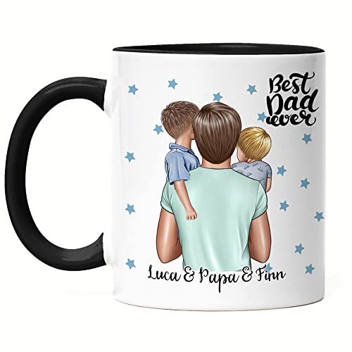 Kiddle-Design Vater Kind Tasse Schwarz Personalisiert Name Papa Kinder Söhne Baby Geschenk für Väter Vatertag Vatertagsgeschenk von Kiddle-Design