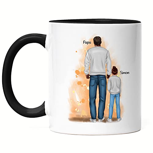 Kiddle-Design Vater Kind Tasse Schwarz Personalisiert Name Papa Kinder Tochter Sohn Baby Geschenk Kaffeetasse Väter Vatertag Vatertagsgeschenk von Kiddle-Design