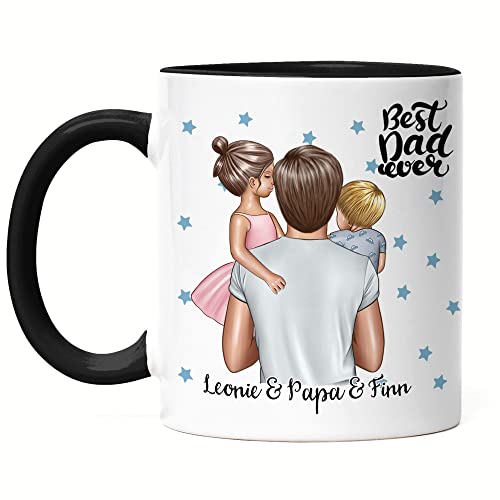 Kiddle-Design Vater Kind Tasse Schwarz Personalisiert Name Papa Kinder Tochter Sohn Baby Geschenk für Väter Vatertag Vatertagsgeschenk von Kiddle-Design