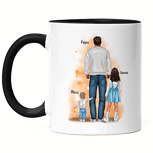 Kiddle-Design Vater Kind Tasse Schwarz Personalisiert Vatertagsgeschenk Name Papa Kinder Tochter Sohn Baby Kaffeetasse Geschenk Väter Vatertag von Kiddle-Design
