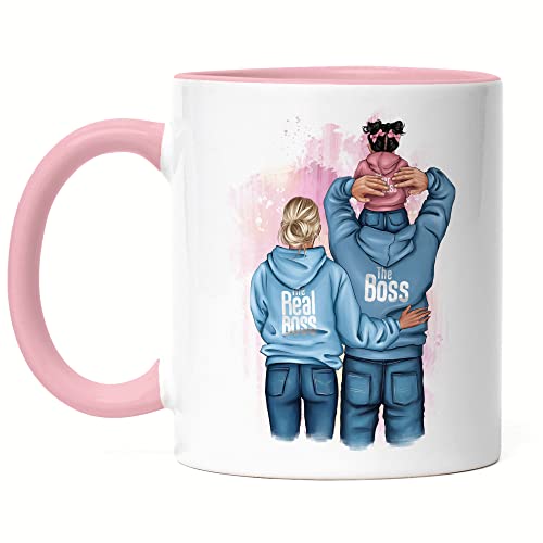 Kiddle-Design Vater Mutter Kind Tasse Rosa Vatertagsgeschenk Personalisiert Papa Mama Baby Sohn Tochter Geschenk Muttertag Vatertag Geburtstag von Kiddle-Design