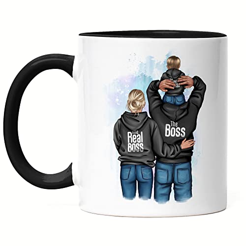 Kiddle-Design Vater Mutter Kind Tasse Schwarz Vatertagsgeschenk Personalisiert Papa Mama Baby Sohn Tochter Muttertag Vatertag Geburtstag von Kiddle-Design